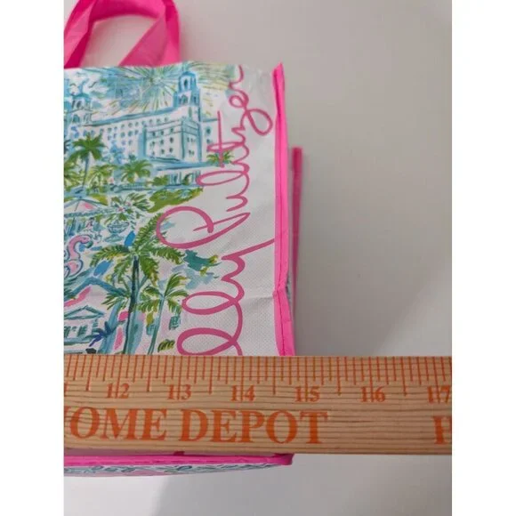 Lilly Pulitzer Reusable Shopping Bag Pink Vinyl Top Handle Tote Lightweight - Picture 7 of 9